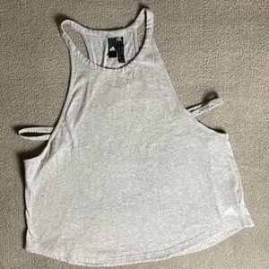 Adidas Light Gray High-Neck Racerback Crop Tank- Cutout Gym Yoga Athleisure